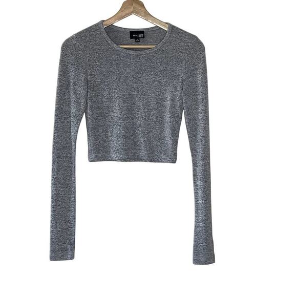 Aritzia Wilfred Free Georgia Heather Gray Long Sleeve Crop Top Crew Neck Size XS - Picture 1 of 6